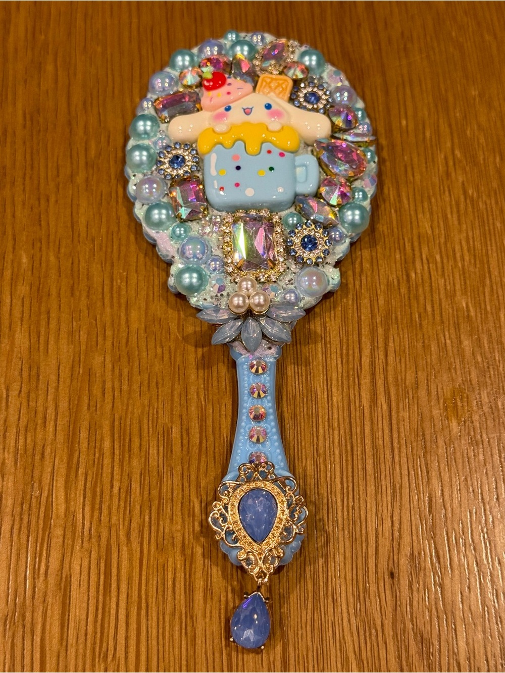 Kawaii Blue Jeweled Hand Mirror with Cupcake Cinnamoroll